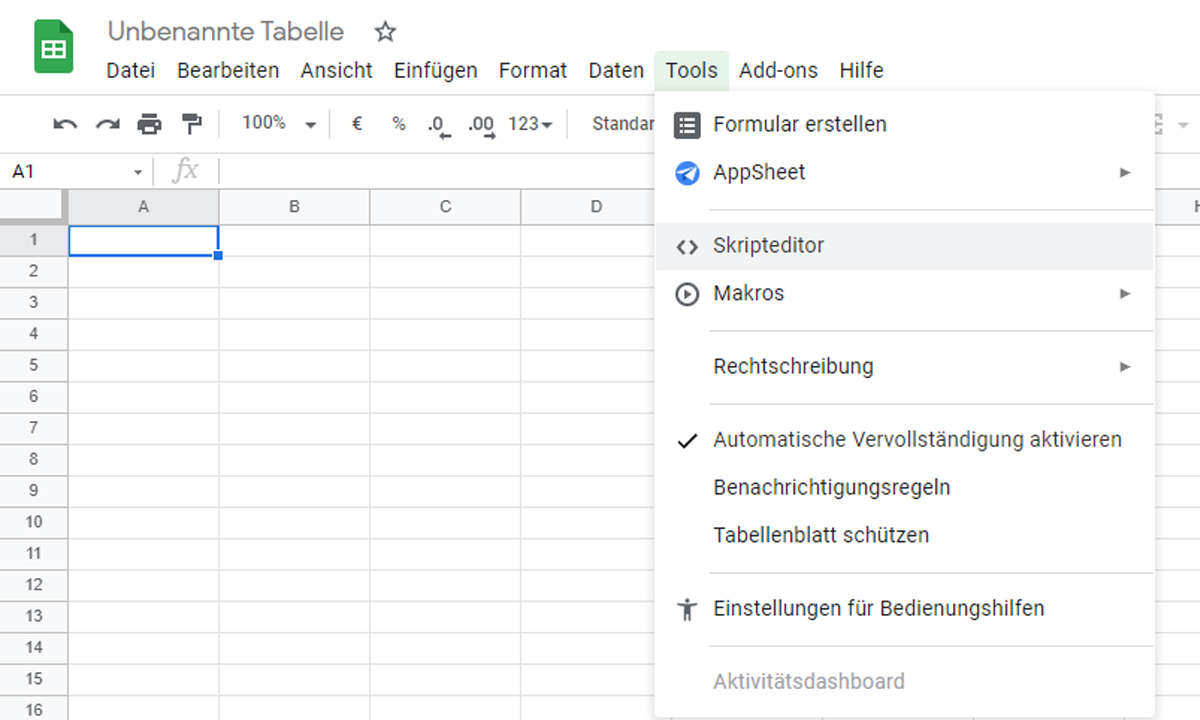 Wir machen unsere Tabelle bereit, via JSON Online-Daten importieren zu können.