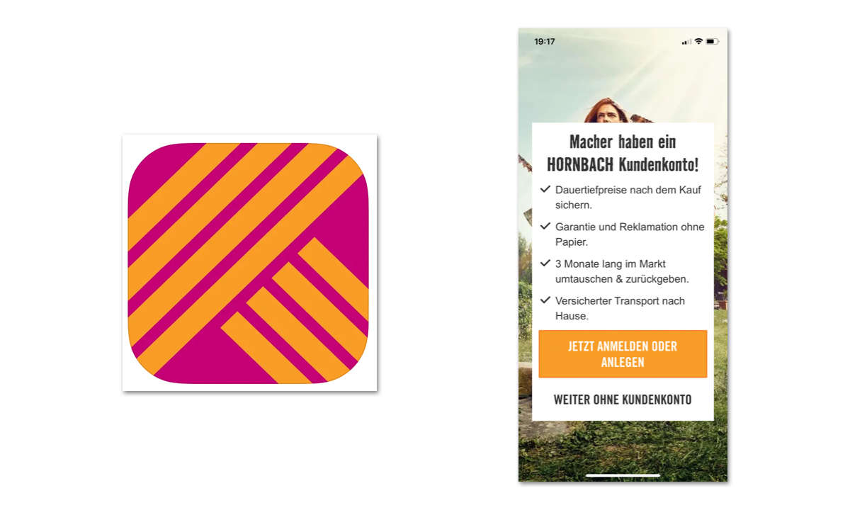 Baumarkt-App: Screenshot & Logo Hornbach