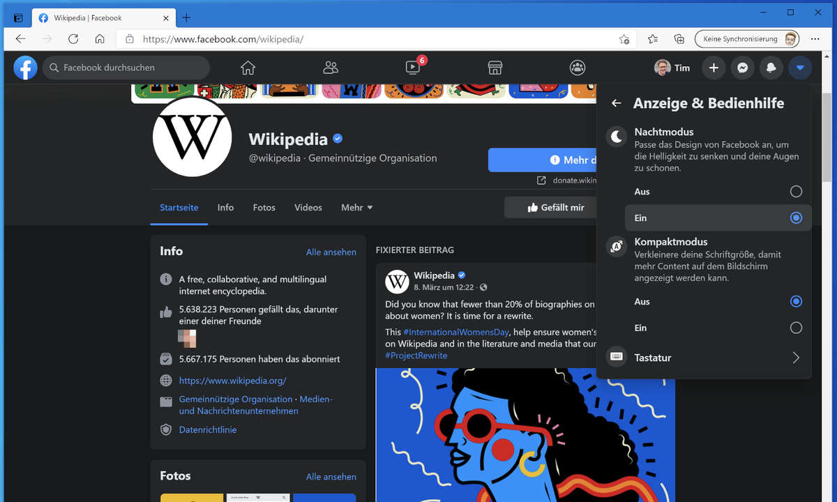 Screenshot vom Einrichten des Facebook Dark Mode am PC