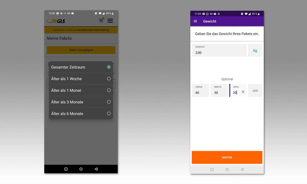 6 Paketdienst-Apps im Vergleichstest: GLS & FedEx Screenshots