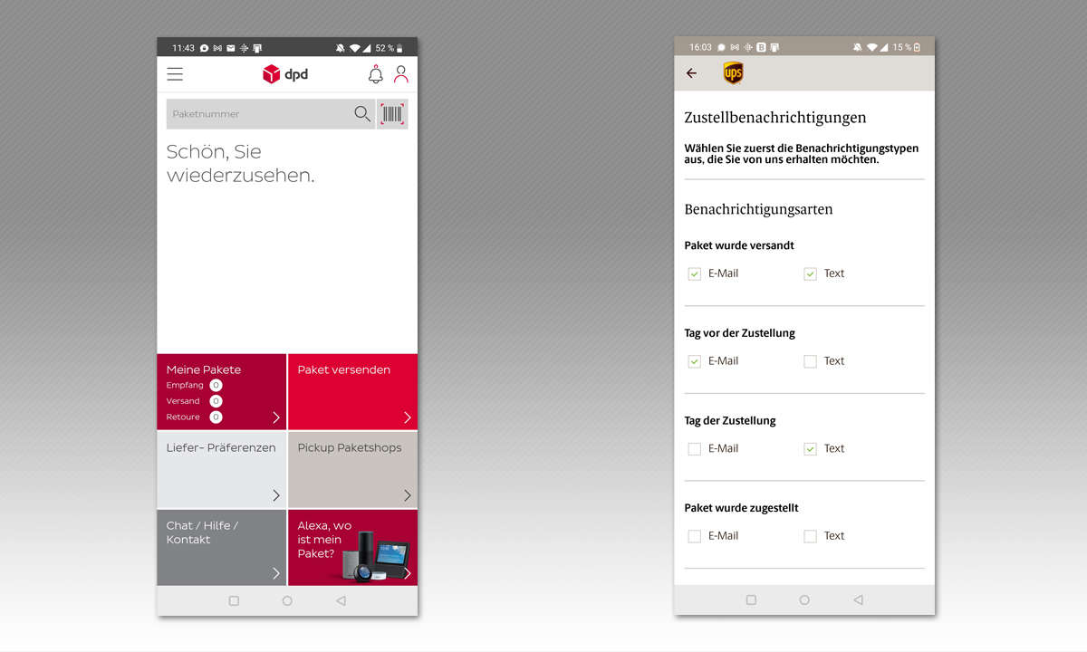 6 Paketdienst-Apps im Vergleichstest: DPD & UPS Screenshots
