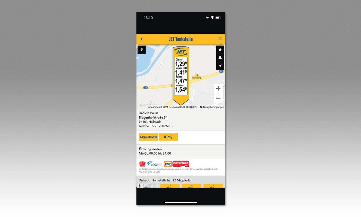Tank-Apps: Screenshot Jet KLICKe