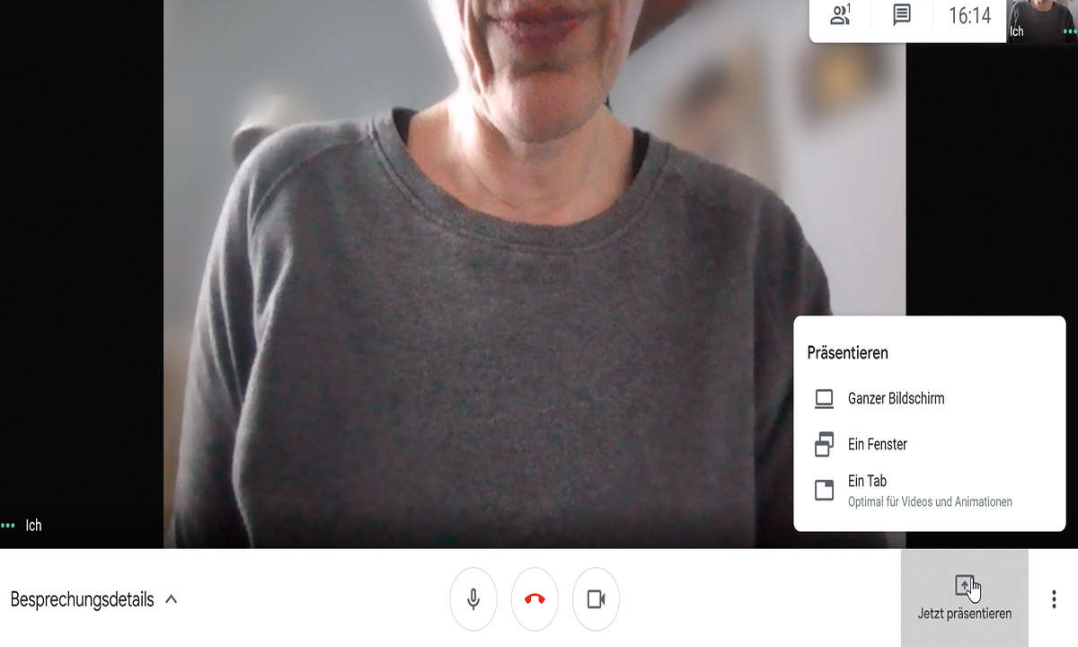 google meet bildschirm