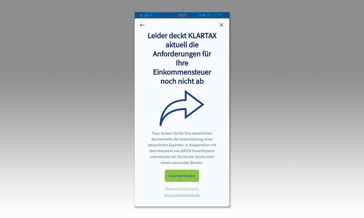 Steuererklärungs-Apps im Vergleich: KLARTAX App Screenshot