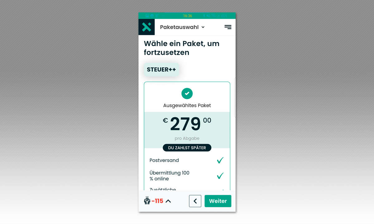 Steuererklärungs-Apps im Vergleich: Taxando App Screenshot