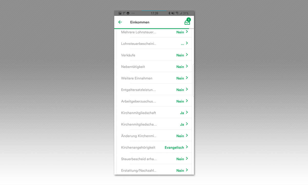 Steuererklärungs-Apps im Vergleich: Taxfix App Screenshot
