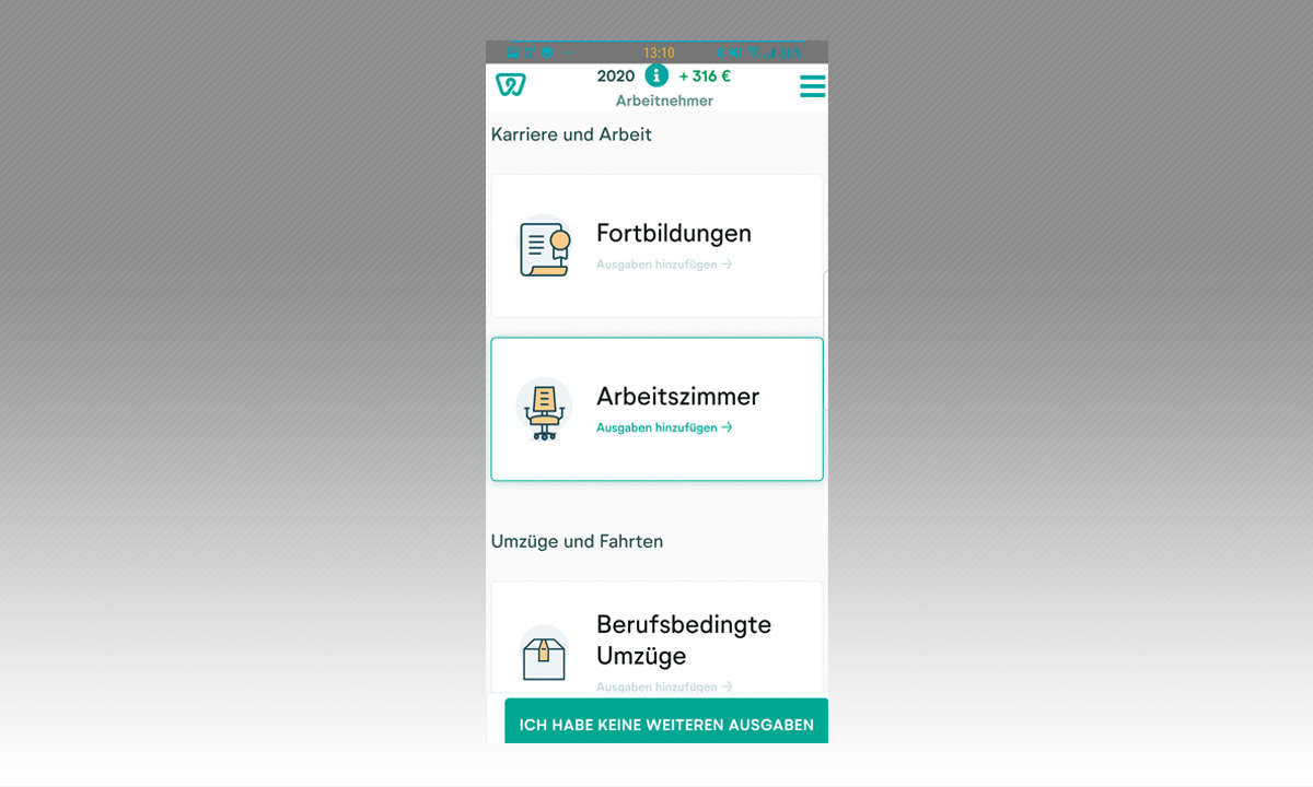 Steuererklärungs-Apps im Vergleich: Steuererklärung.de App Screenshot