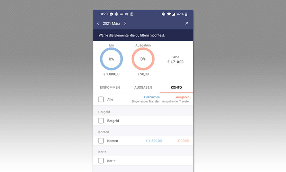 Haushaltsbuch-Apps im Test: Testverfahren Screenshot Money Manager