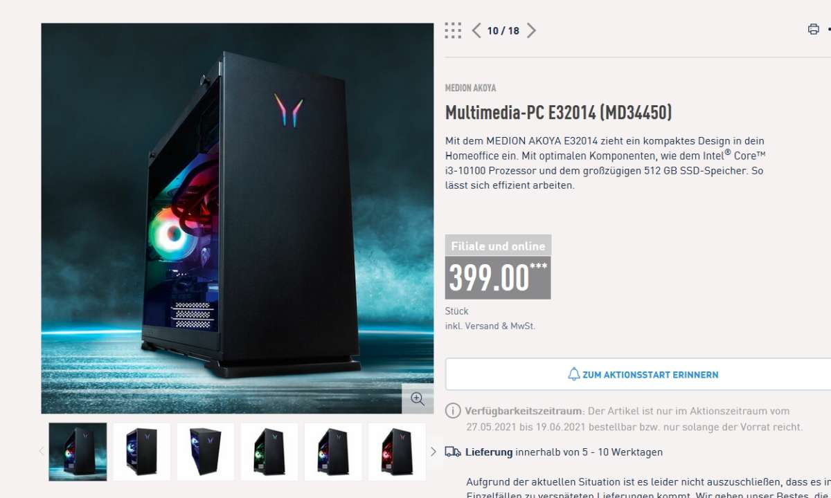 Ende Mai ist ein neuer 400-Euro-PC in Aldi-Nord-Filialen zu haben.