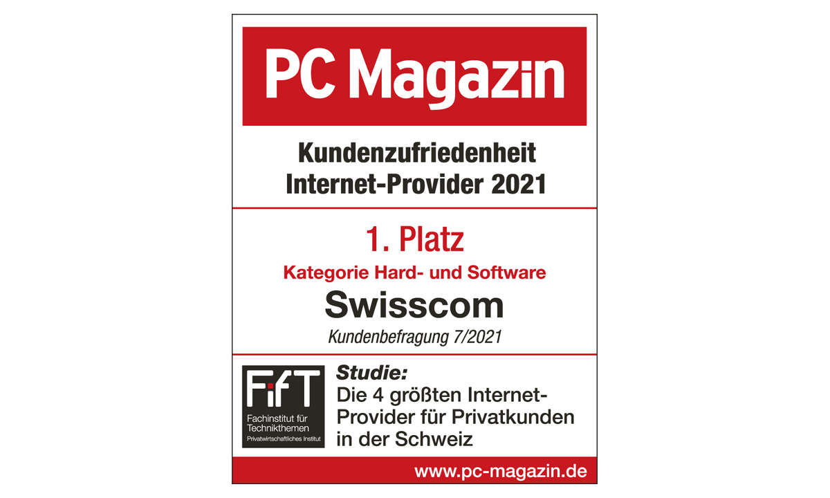 Kundenbarometer Internet-Provider 2021 Schweiz: Sieger in der Kategorie Hard- und Software ist