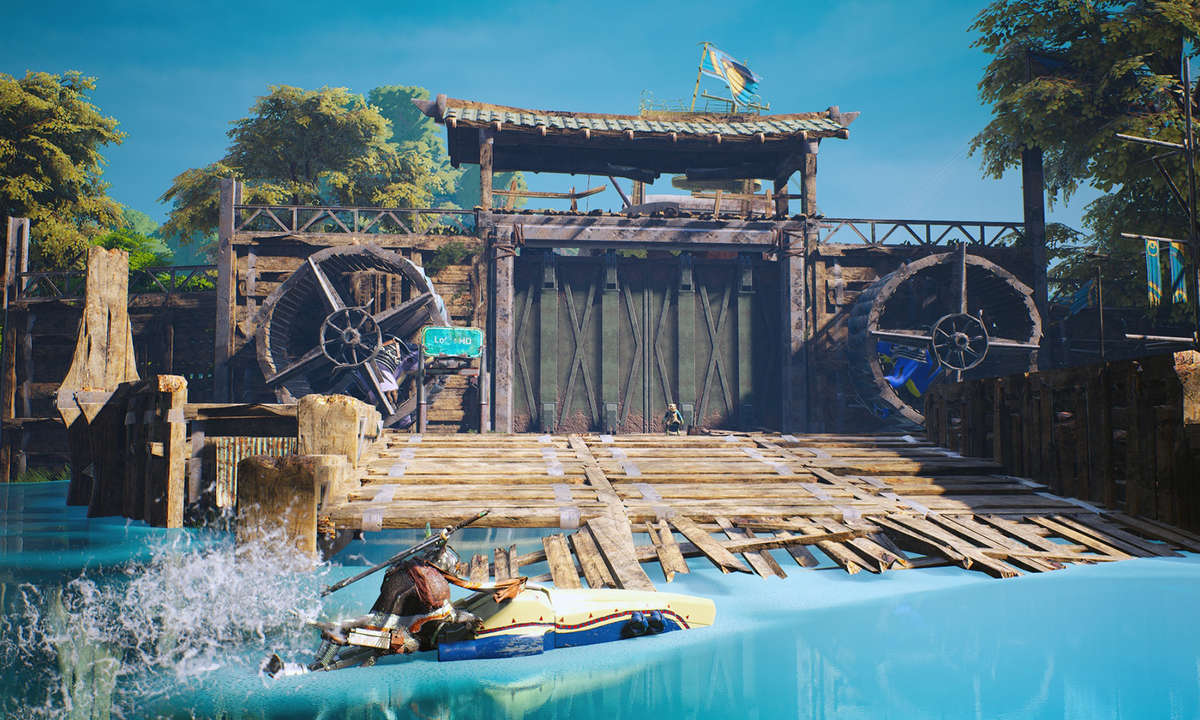 Der Hauptcharakter aus Biomutant auf einem Jetski-ähnlichen Gefährt