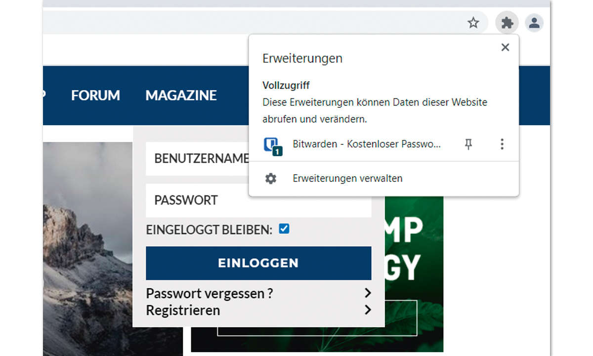 Passwort-Manager Test 2021: Bitwarden Screenshot