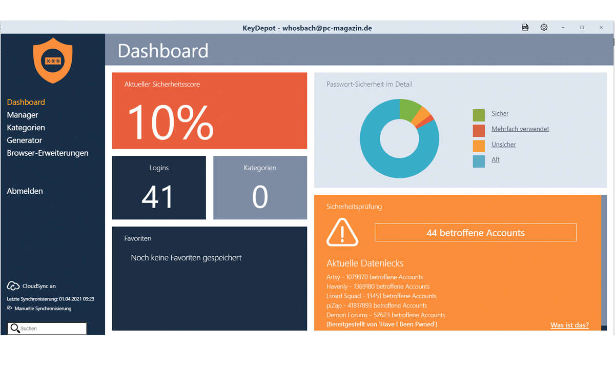 Passwort-Manager Test 2021:Key Depot Screenshot