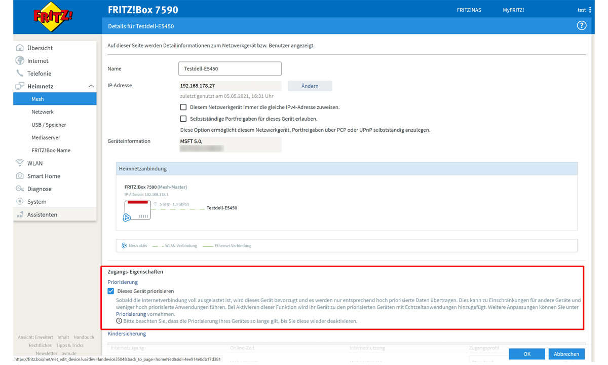 Fritzbox Update 2021: Priorisierung Screenshot
