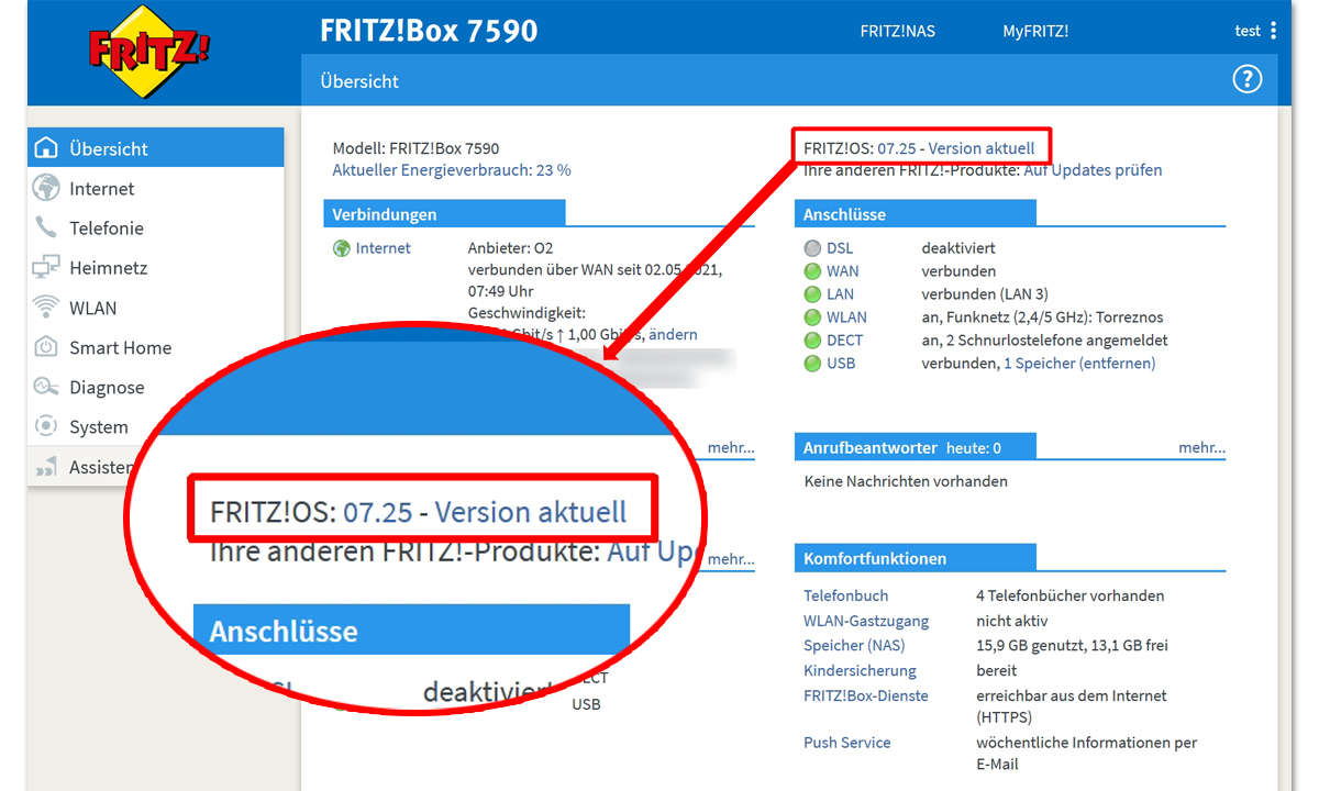 Fritzbox Update 2021: Übersicht Versionen Screenshot