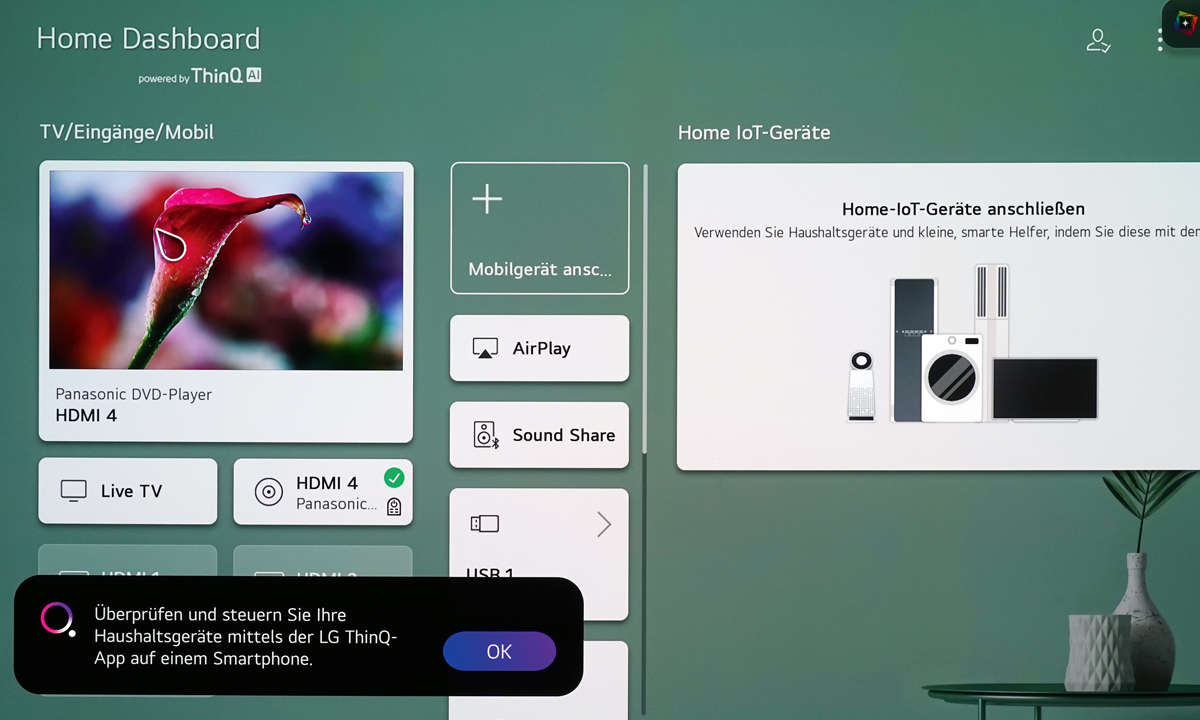 LG OLED77Z19LA im Test: Screenshot Home Dashboard