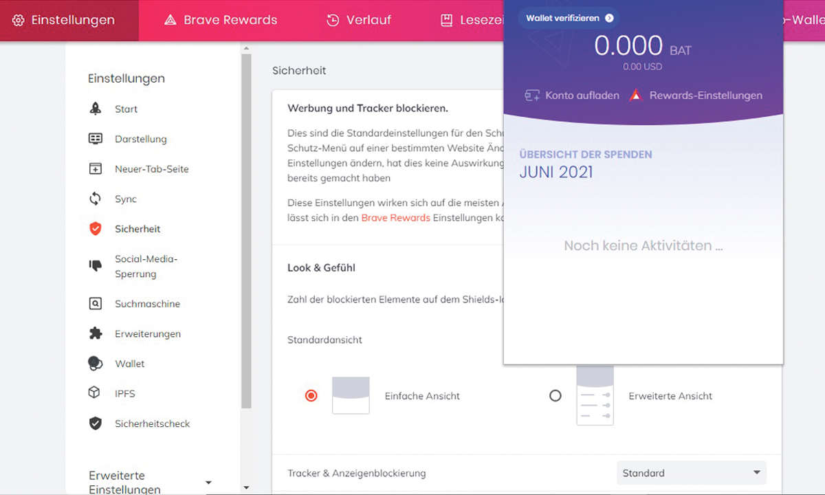 Browser-Vergleich: Screenshot Brave Browser