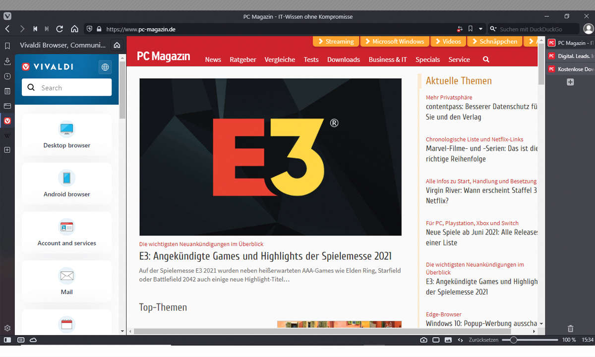 Browser-Vergleich: Screenshot Vivaldi