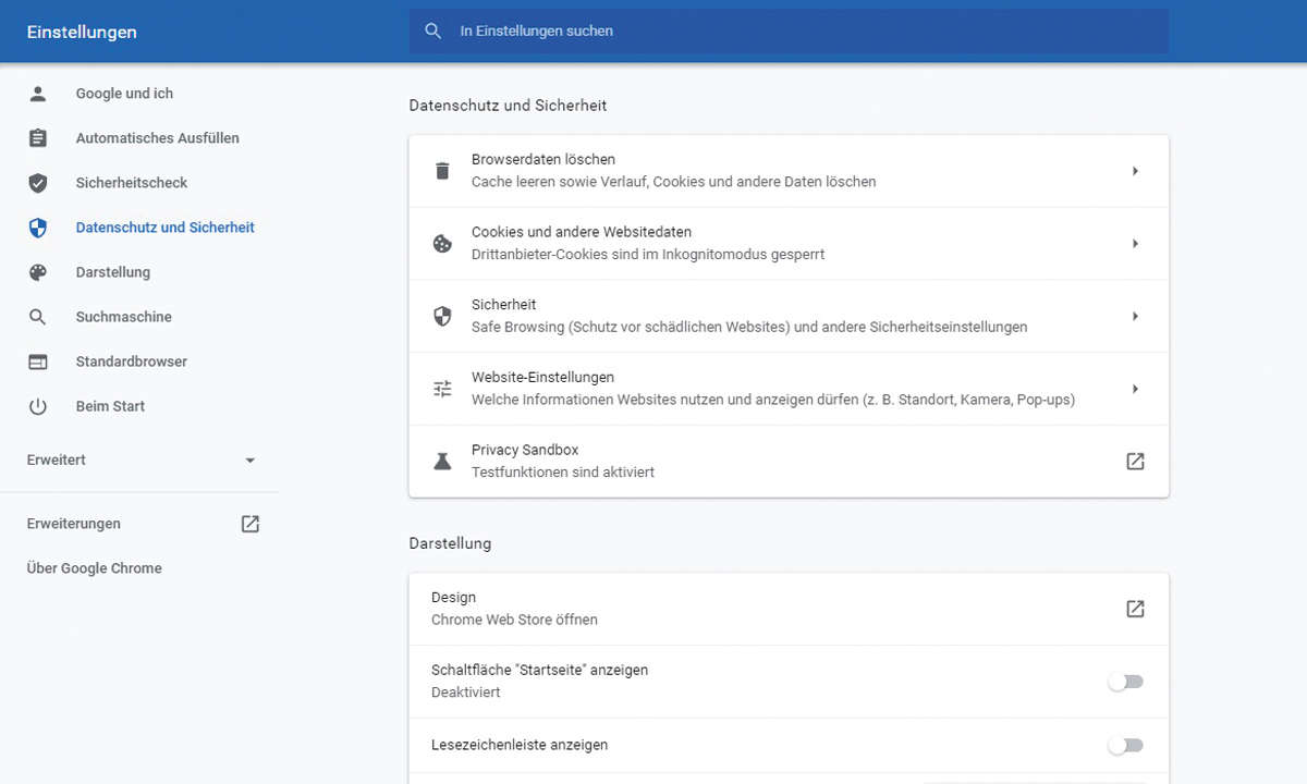 Browser-Vergleich: Screenshot Chrome