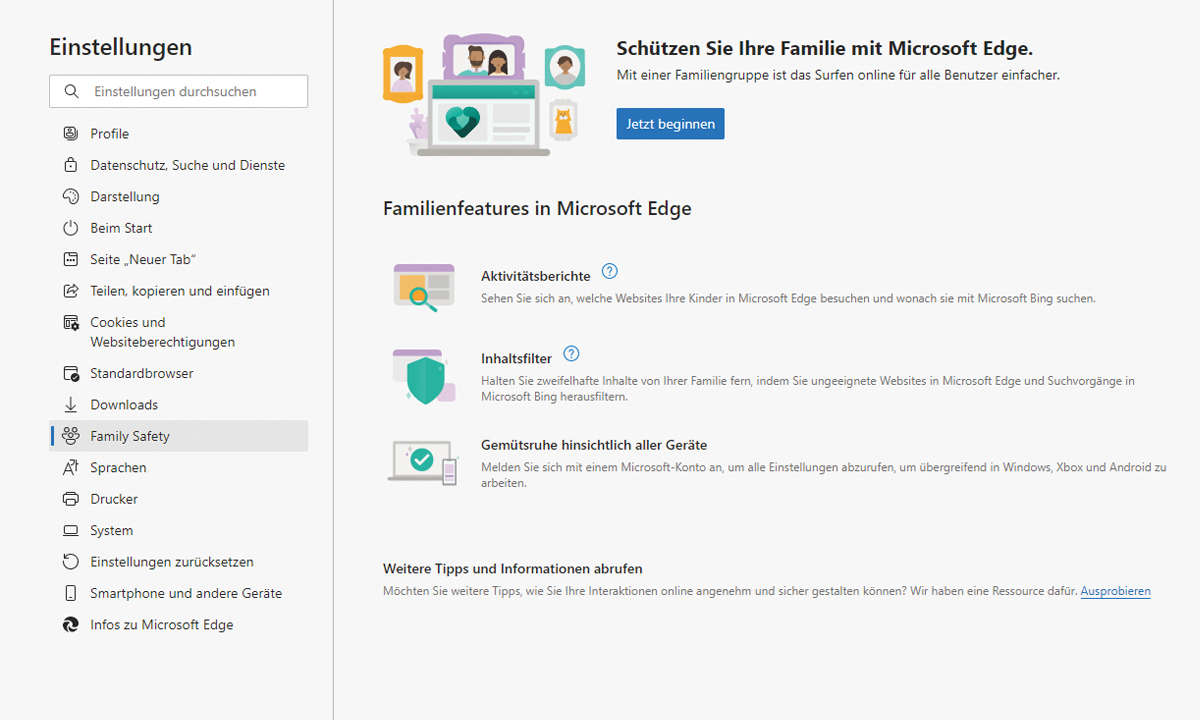 Browser-Vergleich: Screenshot Edge