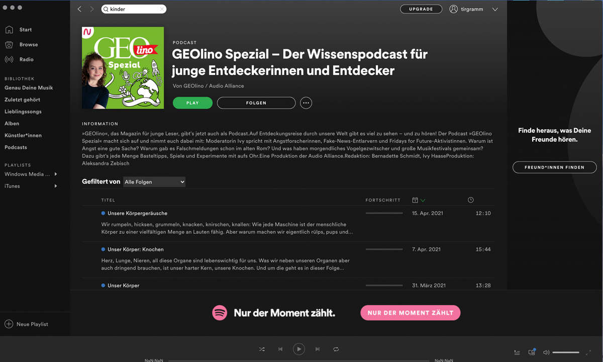 Podcasts: Sendungen für die ganze Familie - Screenshot Spotify