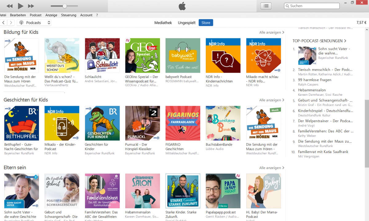 Podcasts: Sendungen für die ganze Familie - Screenshot iTunes