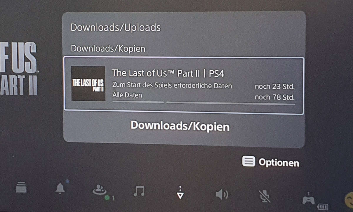 Im Kontroll-Zentrum der PS5 sehen Sie die gewohnte Download-Liste mit Optionen, einzelne Übertragungen zu pausieren oder abzubrechen und zu löschen.