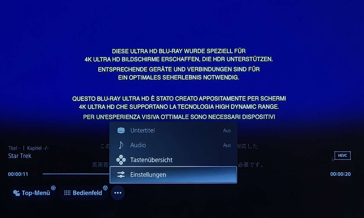 Im Disc-Player der PS5 können Sie mit der Optionstaste die Einstellungen aufrufen.