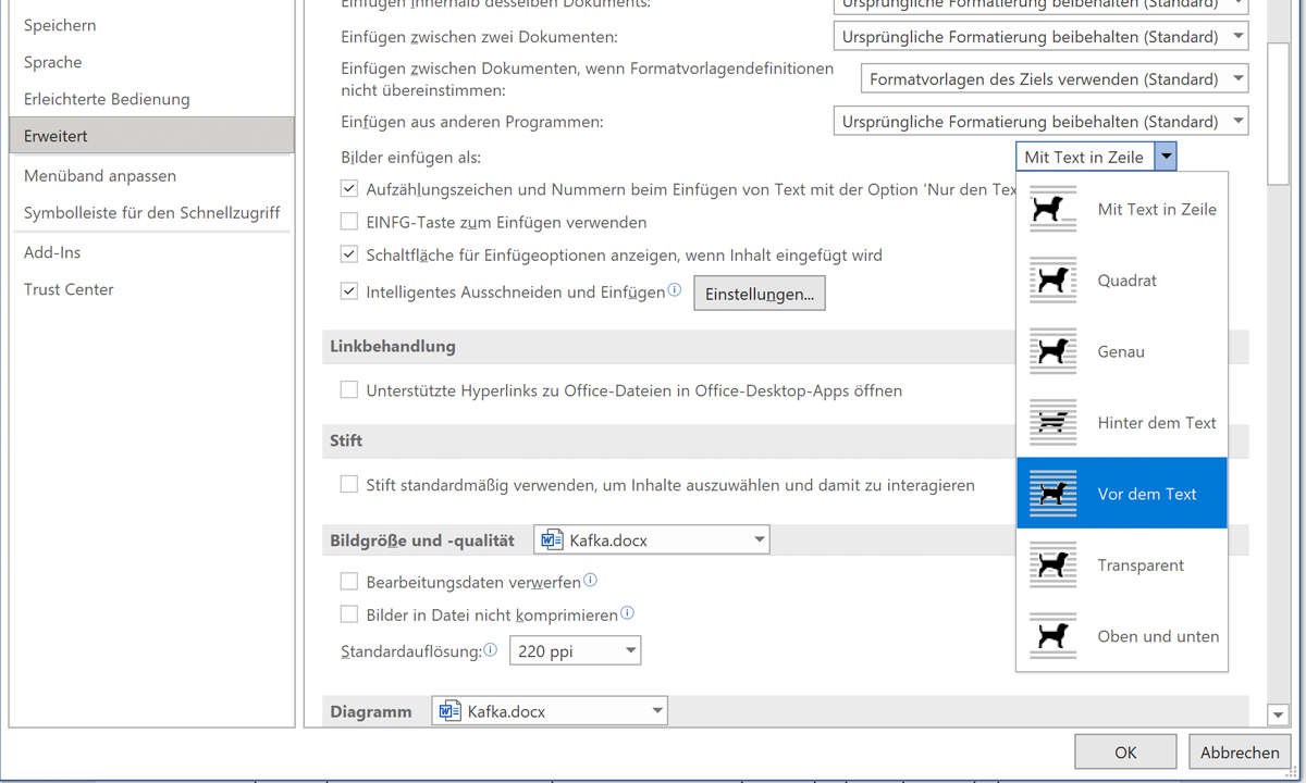 Word Bilder frei bewegen