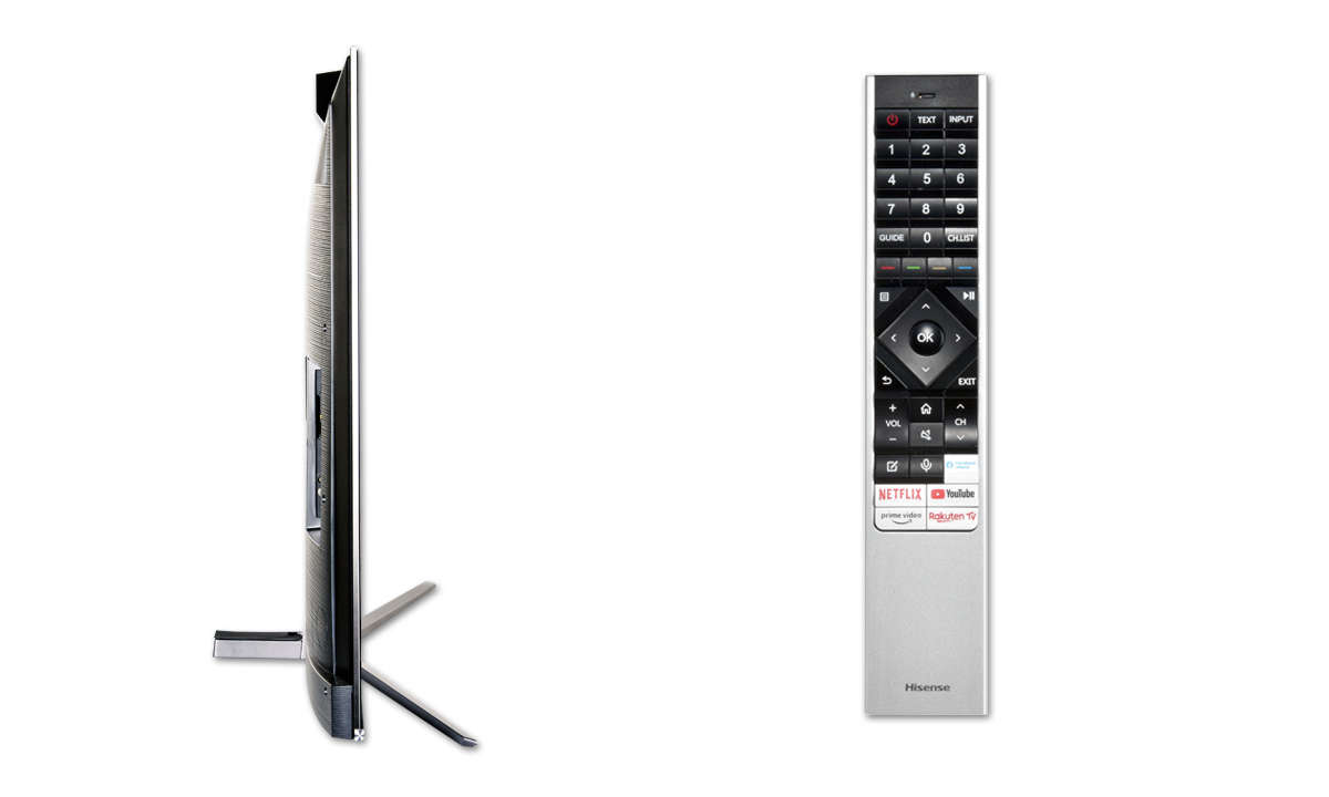 Hisense 65U8GQ im Test: Seitenansicht & Fernbedienung