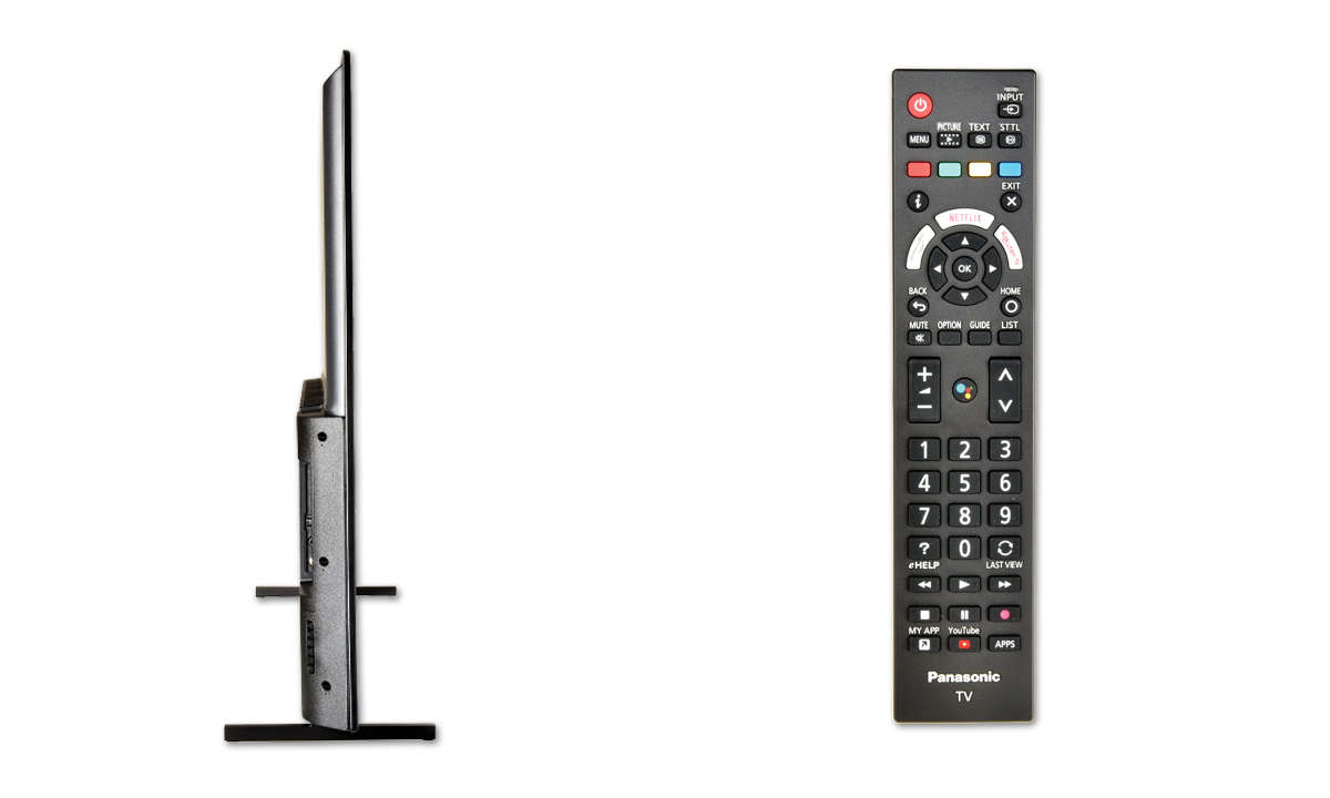 Panasonic TX-58JXW834 im Test: Seitenansicht & Fernbedienung