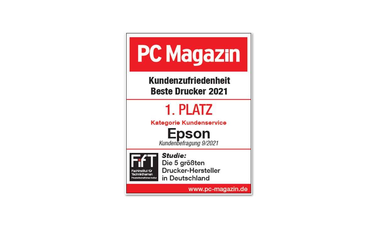 Kundenzufriedenheit Beste Drucker 2021: Siegel 1. Platz Kategorie Kundenservice: Epson
