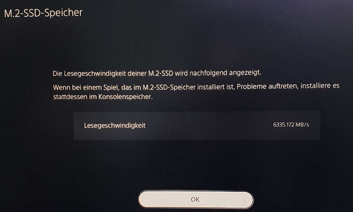 Die WD_Black SN850 wird von der PS5 mit knapp über 6.300 MB/s gebencht.