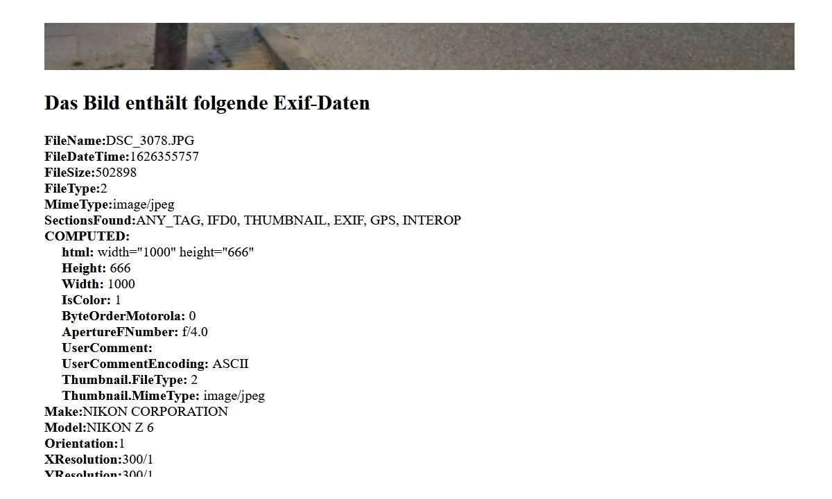 Exif-Daten mit PHP