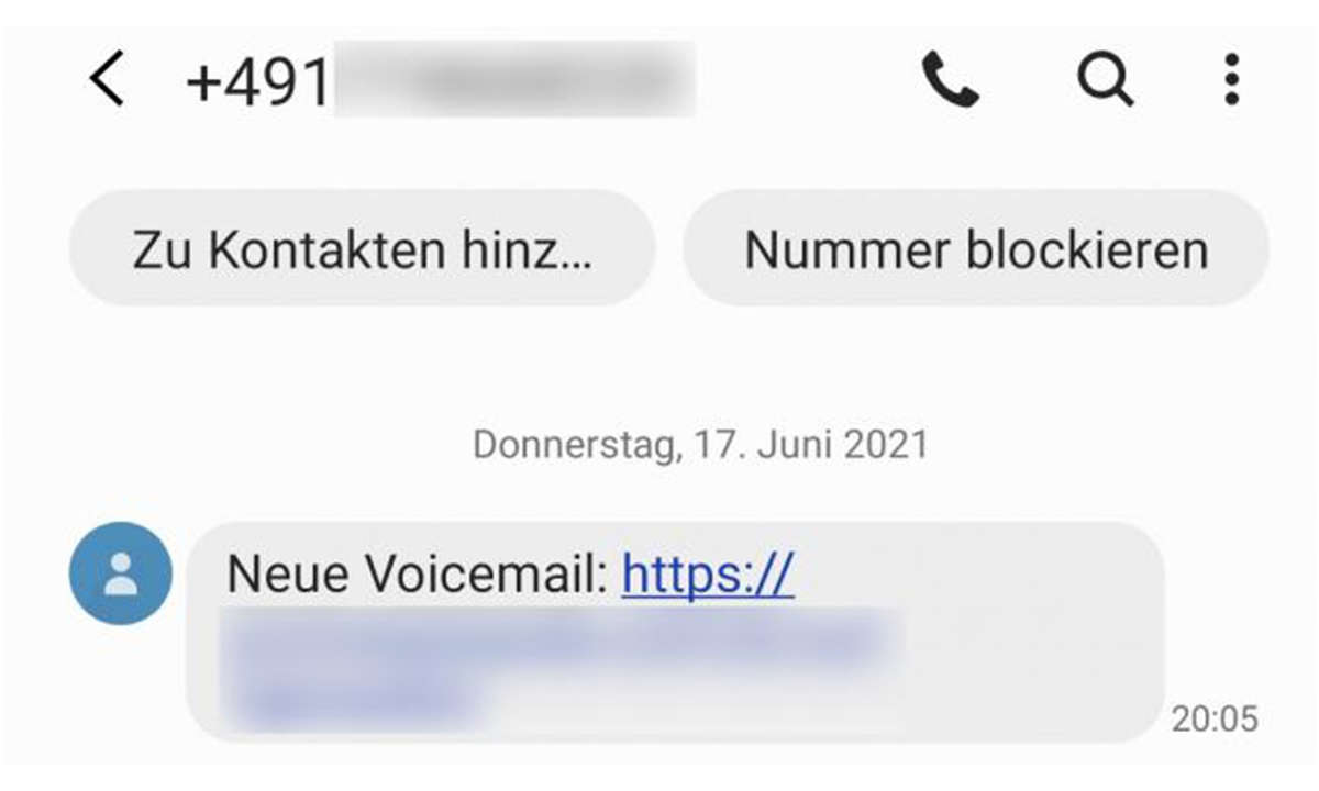 Per SMS sollen Ahnungslose mit angeblichen Voicemails in die Falle tappen.
