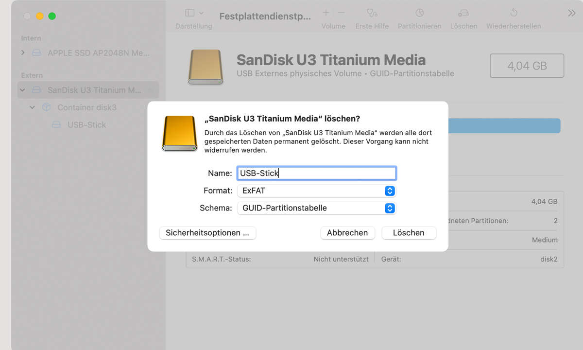 USB-Stick für Windows, Mac und Linux formatieren.