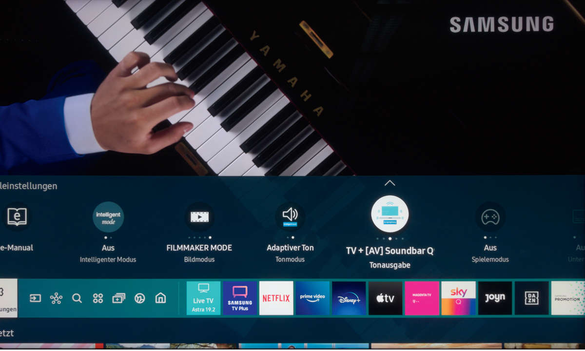 Samsung GQ75QN95A im Test: Screenshot Menü Soundbar