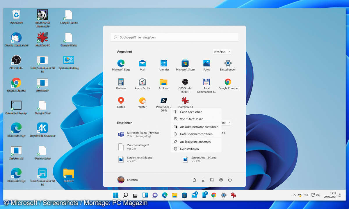 Windows 11 Screenshot Startmenü Apps pinnen