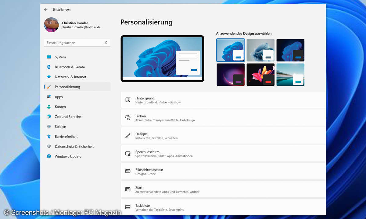Windows 11 - Screenshot Personalisieung