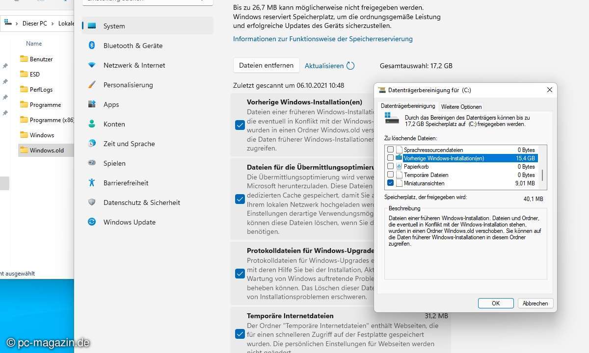 windows.old: In der Datenträgerbereinigung werden Sie auch fündig.