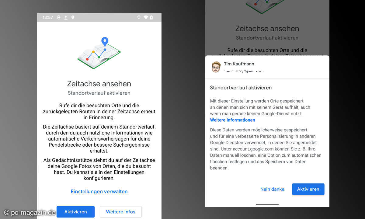 Für eine vollständige Zeitachse müssen Sie den Zugriff auf die Standortdaten durch Google Maps  