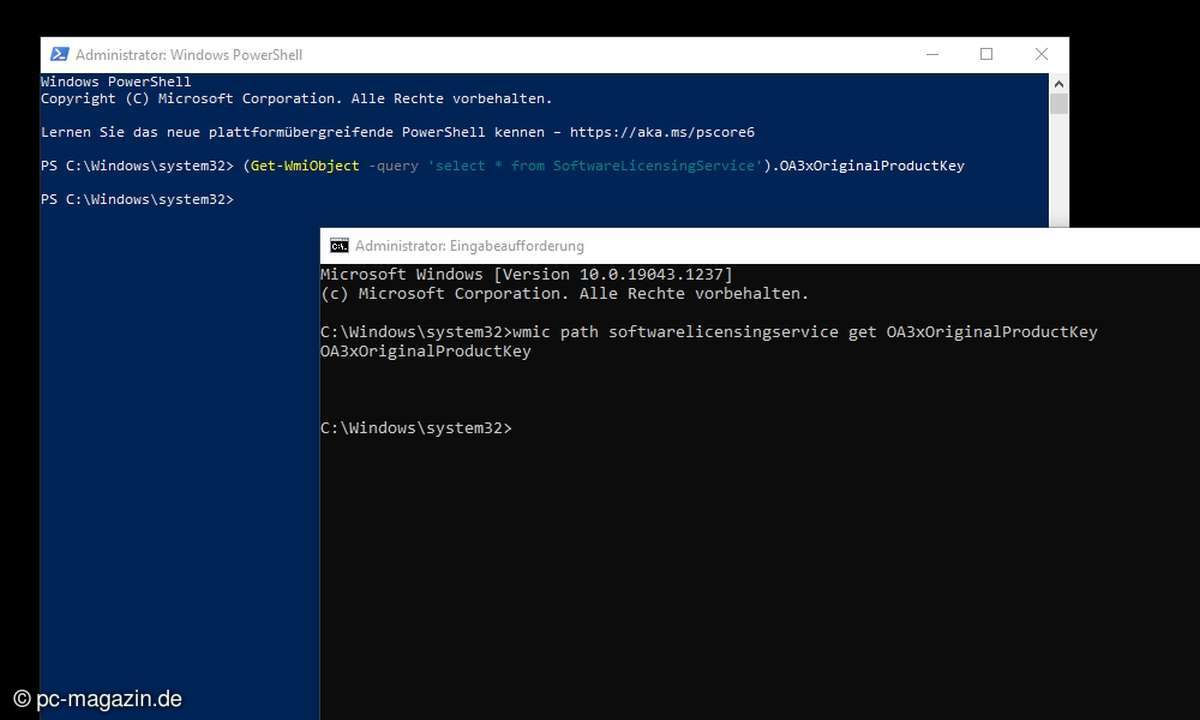 Der typische Selbstbau-PC liefert über gängige Befehle keinen Windows-Key aus dem UEFI/Bios. Dieser wird gemeinhin mit dem Microsoft-Konto verknüpft.