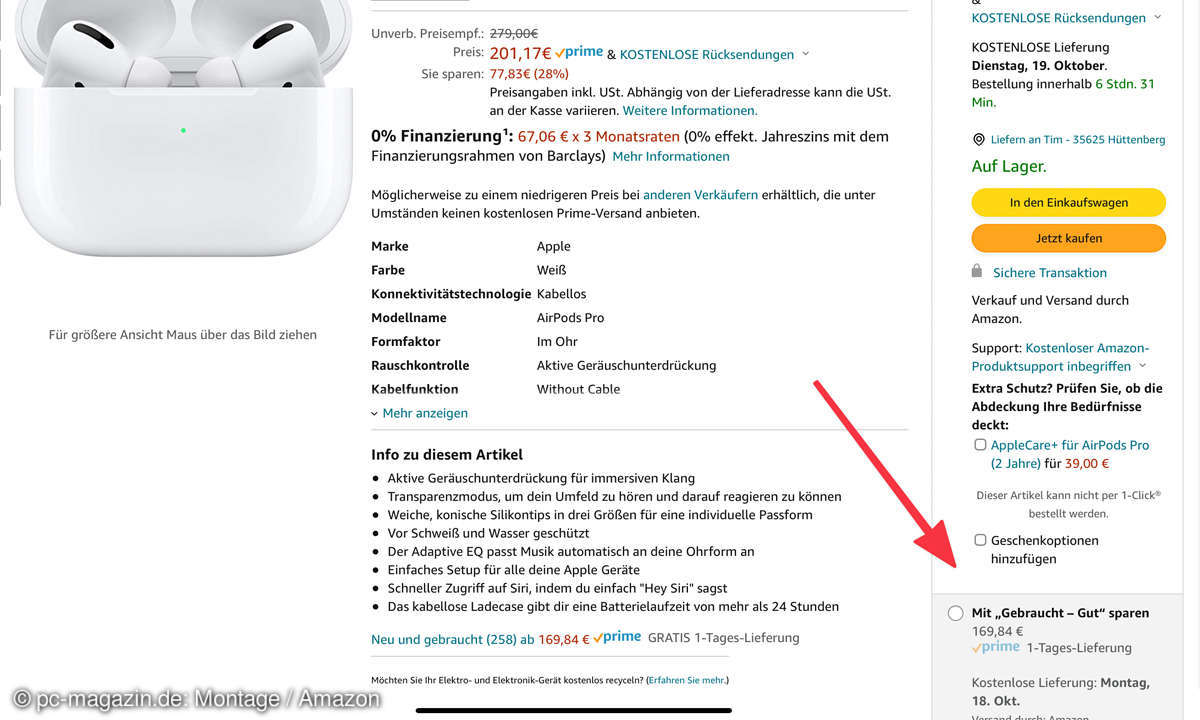 Am PC erscheinen die Warehouse-Angebote rechts unten auf den Produktseiten.