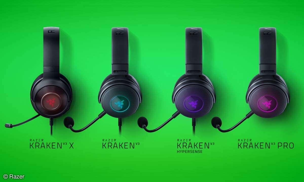 Produktbilder der Modelle Razer Kraken V3 X, Kraken V3, Kraken V3 Hypersense und Kraken V3 Pro