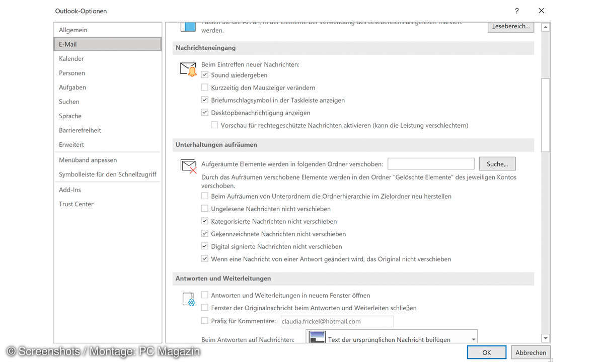Outlook 365: Postfach automatisch aufräumen - Screenshot 2 Optionen