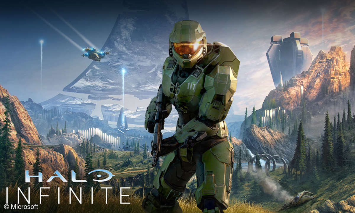 Promo-Material zu Halo Infinite: Der Master Chief auf einem Halo