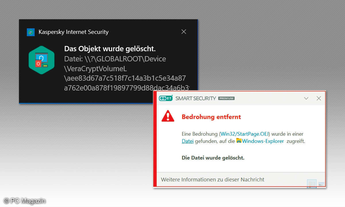 8 Antivirus-Programme im Test - Screenshot Eset & Kaspersky