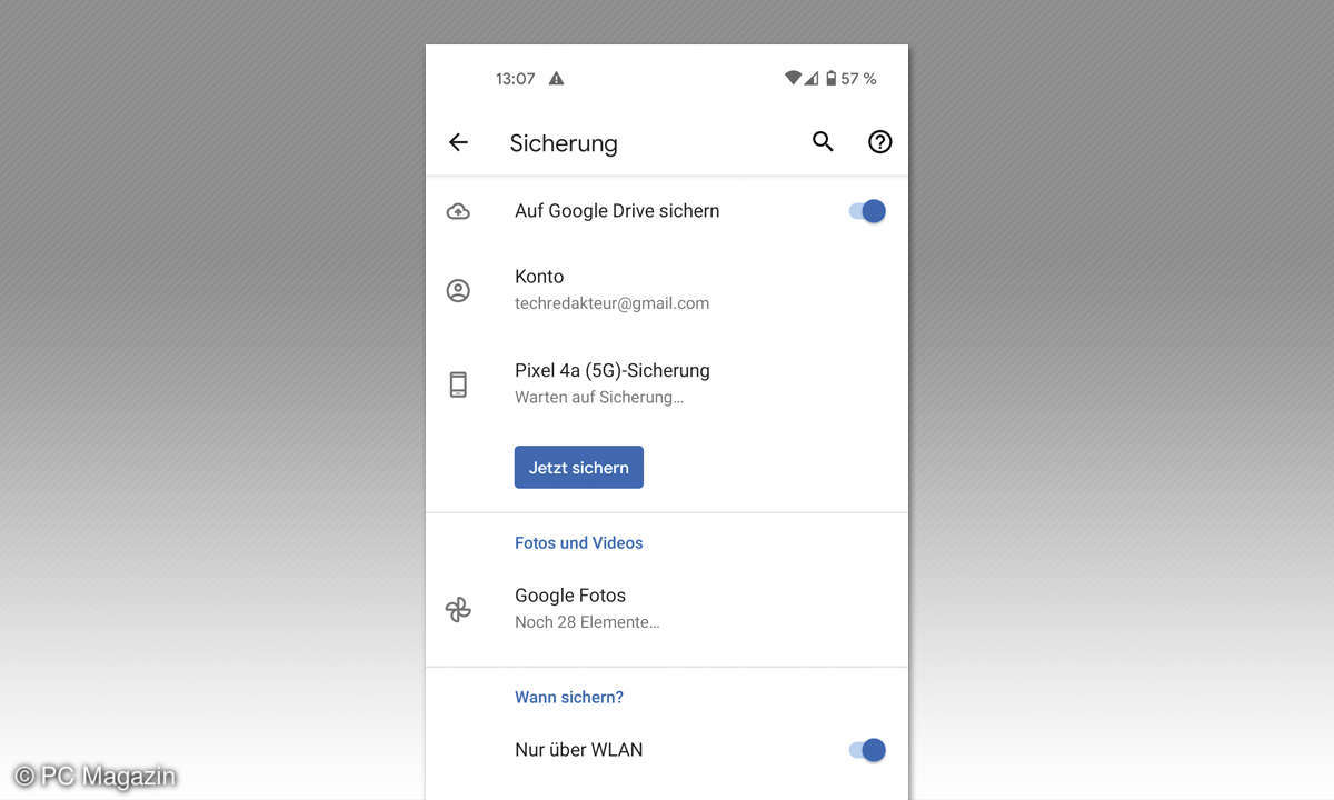 So retten Sie Ihre Smartphone-Daten für den Notfall - Screenshot Einstellung SicherungSo retten Sie Ihre Smartphone-Daten für den Notfall - Screenshot Einstellung Sicherung Google Drive Google Drive