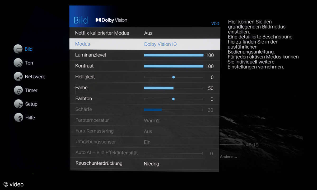 Panasonic TX-65JZW984 im Test - Screenshot Einstellungen