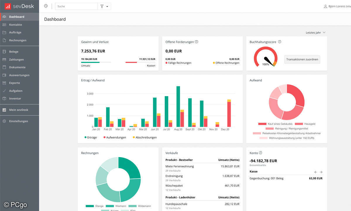 Kaufmännische Cloud-Lösungen: Screenshot - sevdesk - Dashboard